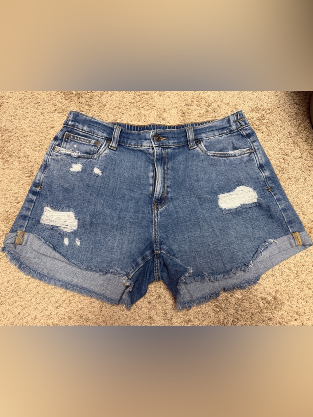 aerie Light Blue Distressed High-Rise Denim Shorts